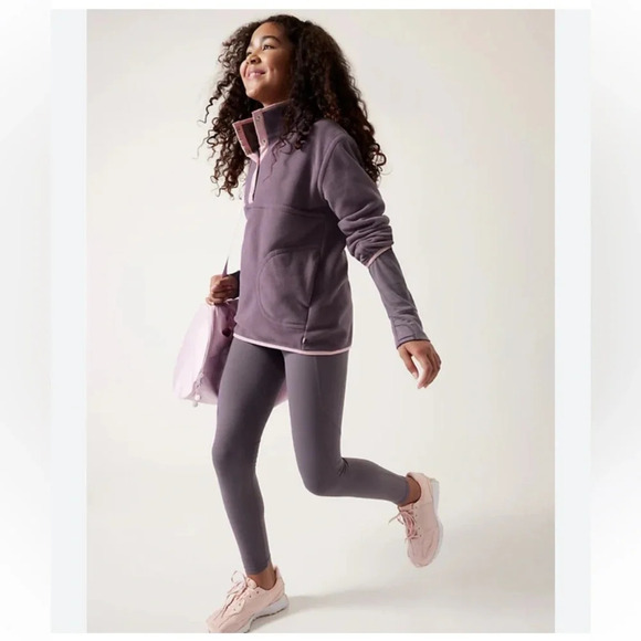 Athleta Girl Cold Snap Sweatshirt‎ Dusty Dusk Violet Light Pink Buttons Pullover - Picture 1 of 10